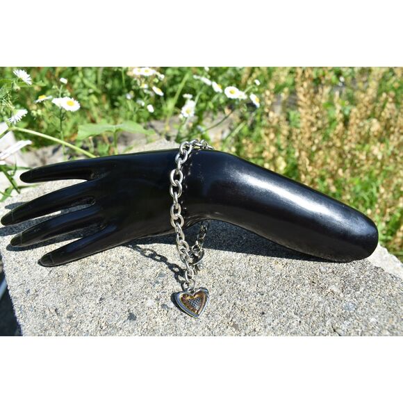 Sweetheart Charm Steel Chain Bracelet with Silver & Gold Two-Tone ( 7 1/2") - Picture 3 of 8